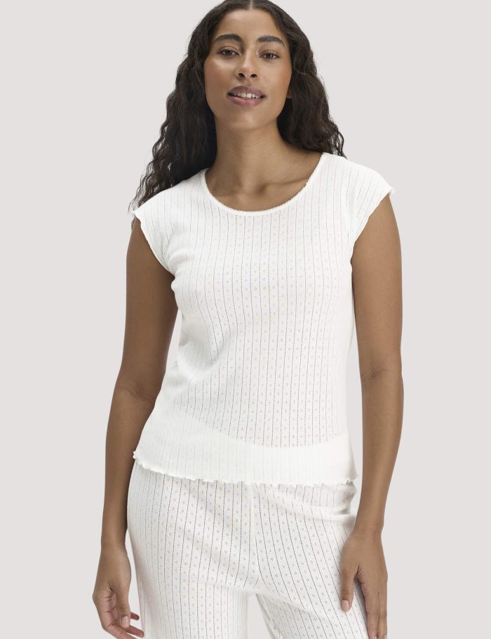 hessnatur Damen Pointelle Schlafshirt PURE COTTON aus Bio-Baumwolle - weiß