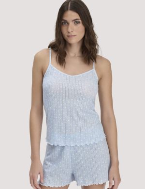 hessnatur Damen Pointelle Spaghetti Top PURE COTTON aus Bio-Baumwolle - blau