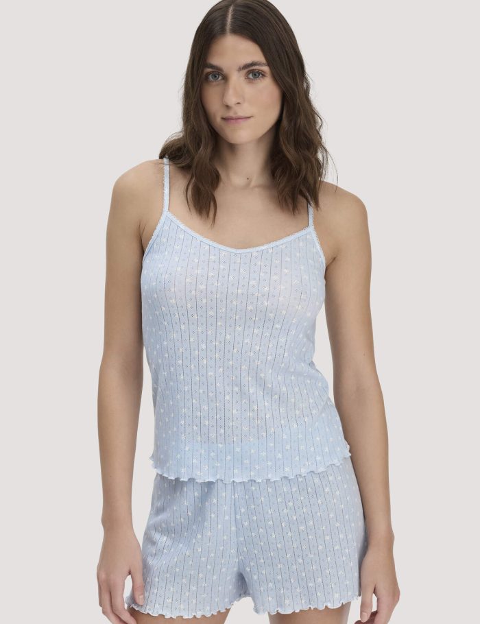 hessnatur Damen Pointelle Spaghetti Top PURE COTTON aus Bio-Baumwolle - blau hessnatur Damen Pointelle Spaghetti Top PURE COTTON aus Bio-Baumwolle - blau