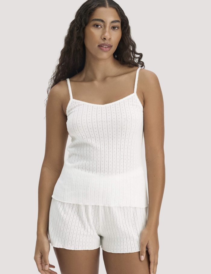 hessnatur Damen Pointelle Spaghetti Top PURE COTTON aus Bio-Baumwolle - weiß