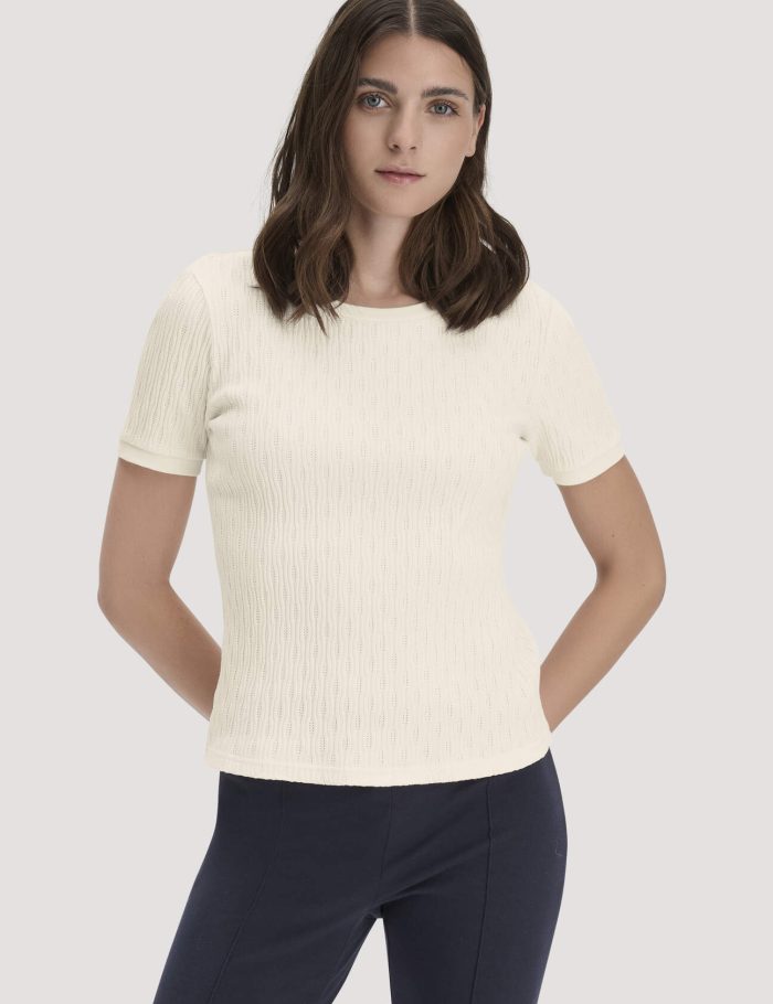 hessnatur Damen Pointelle T-Shirt Regular aus Bio-Baumwolle - beige