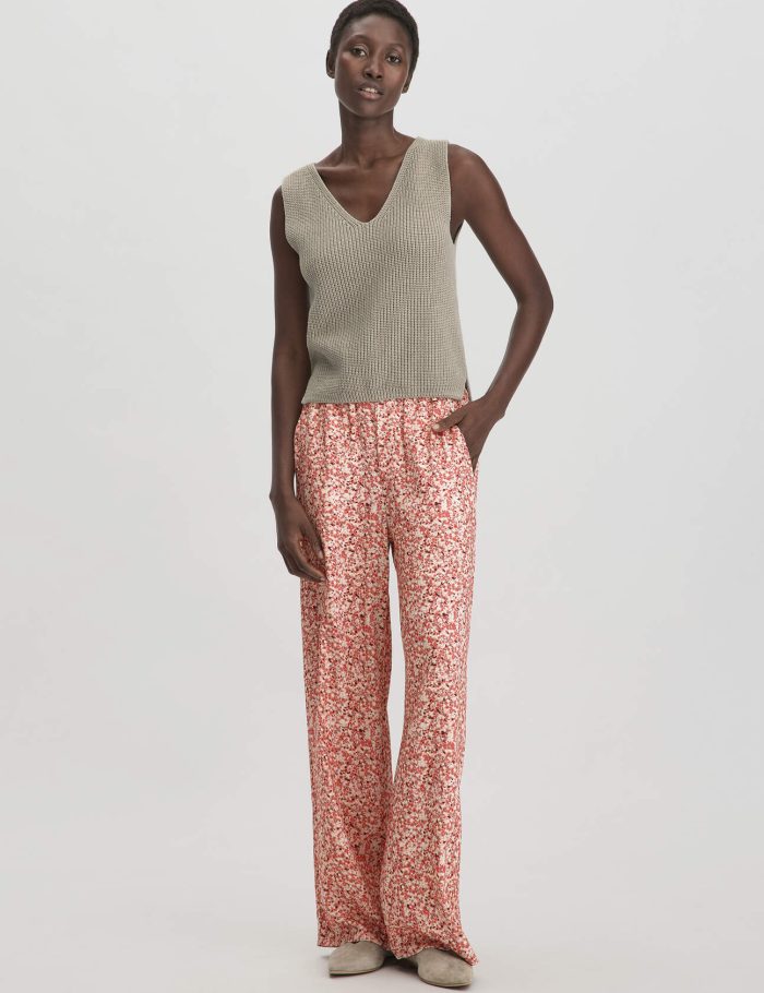 hessnatur Damen Print Hose Wide Leg Relaxed aus LENZING™ ECOVERO™ Viskose - braun