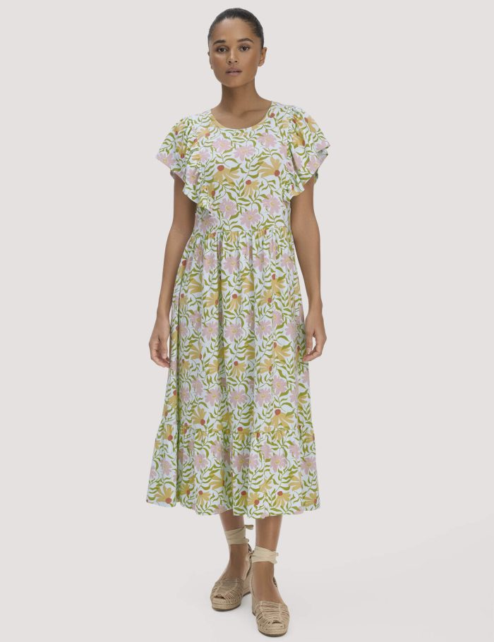 hessnatur Damen Print Jersey Kleid Midi Relaxed aus Bio-Baumwolle - blau hessnatur Damen Print Jersey Kleid Midi Relaxed aus Bio-Baumwolle - blau