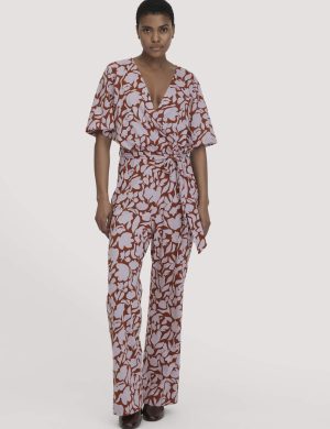 hessnatur Damen Print Jersey Overall Relaxed aus Bio-Baumwolle - lila
