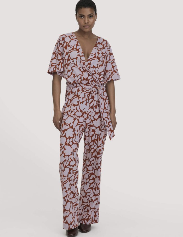 hessnatur Damen Print Jersey Overall Relaxed aus Bio-Baumwolle - lila