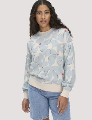 hessnatur Damen Print Sweatshirt Oversize BETTER RECYCLING aus Bio-Baumwolle - blau