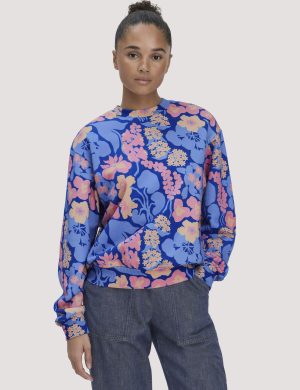 hessnatur Damen Print Sweatshirt Oversize LIV LEE aus Bio-Baumwolle - blau