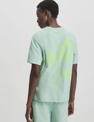 hessnatur Damen Print T-Shirt Oversize aus Bio-Baumwolle - grün