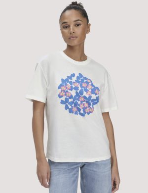 hessnatur Damen Print T-Shirt Oversize LIV LEE aus Bio-Baumwolle - blau