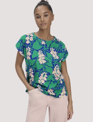 hessnatur Damen Print T-Shirt Oversize LIV LEE aus Bio-Baumwolle - grün