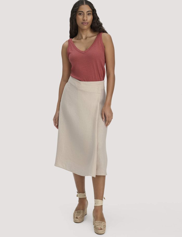 hessnatur Damen Rock Midi Regular aus Leinen - beige