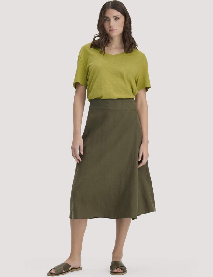 hessnatur Damen Rock Midi Regular aus Leinen - grün