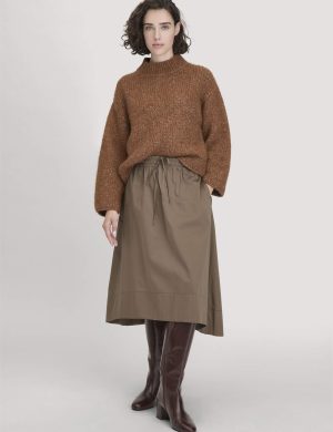 hessnatur Damen Rock Midi Relaxed aus Bio-Baumwolle - braun