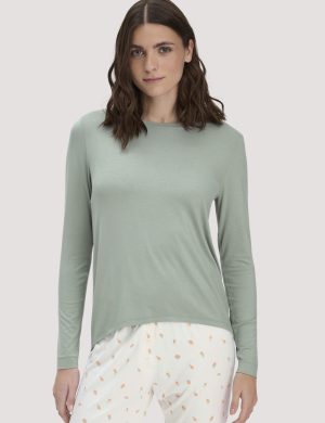 hessnatur Damen Schlaf Longsleeve PURE FLOW aus TENCEL™ Modal - grün