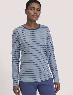 hessnatur Damen Schlaf Shirt PURE COTTON aus Bio-Baumwolle - blau