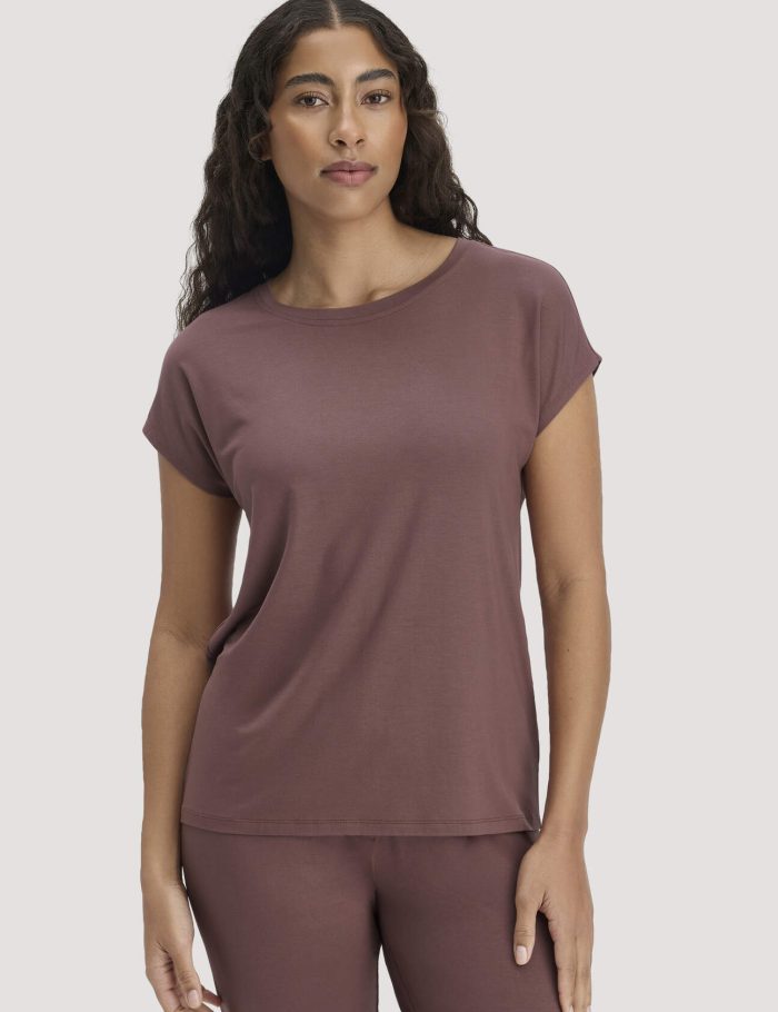 hessnatur Damen Schlaf T-Shirt PURE FLOW aus TENCEL™ Modal - braun