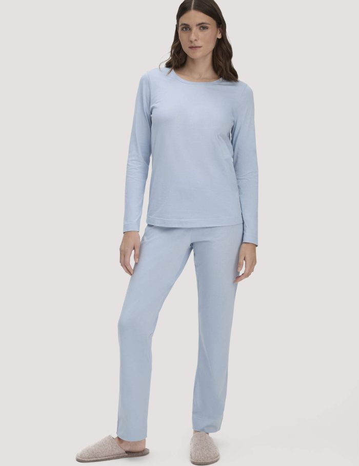 hessnatur Damen Schlafhose PURE COTTON aus Bio-Baumwolle - blau