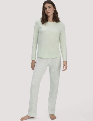 hessnatur Damen Schlafhose PURE COTTON aus Bio-Baumwolle - grün