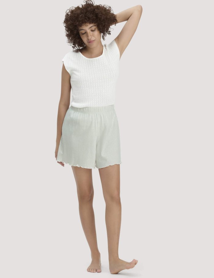 hessnatur Damen Schlafshorts PURE COTTON aus Bio-Baumwolle - grün
