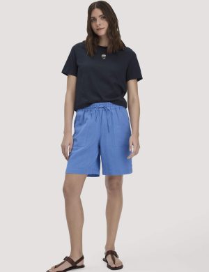 hessnatur Damen Shorts Relaxed aus weichem TENCEL Lyocell mit Leinen - blau