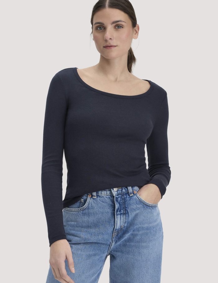 hessnatur Damen Softrib Longsleeve Fitted aus Bio-Baumwolle und TENCEL™ Modal - blau