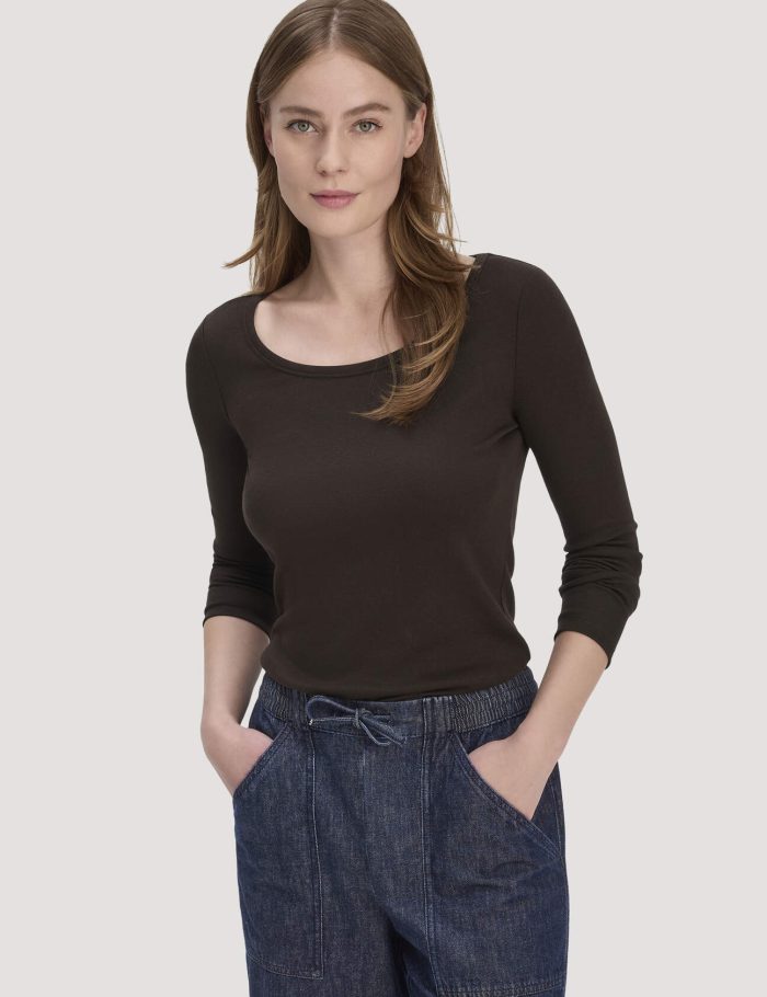 hessnatur Damen Softrib Longsleeve Fitted aus Bio-Baumwolle und TENCEL™ Modal - braun