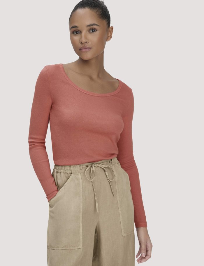 hessnatur Damen Softrib Longsleeve Fitted aus Bio-Baumwolle und TENCEL™ Modal - orange