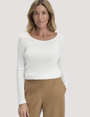 hessnatur Damen Softrib Longsleeve Fitted aus Bio-Baumwolle und TENCEL™ Modal - weiß