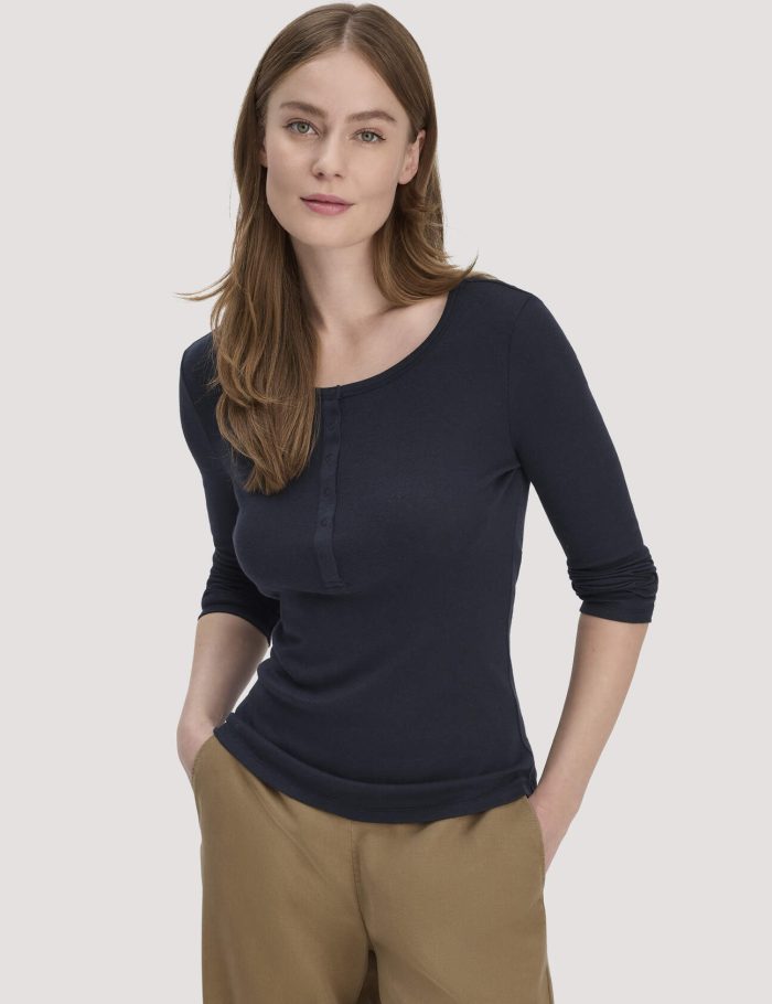 hessnatur Damen Softrib Longsleeve Henley Fitted aus Bio-Baumwolle und Tencel™ Modal - blau hessnatur Damen Softrib Longsleeve Henley Fitted aus Bio-Baumwolle und Tencel™ Modal - blau