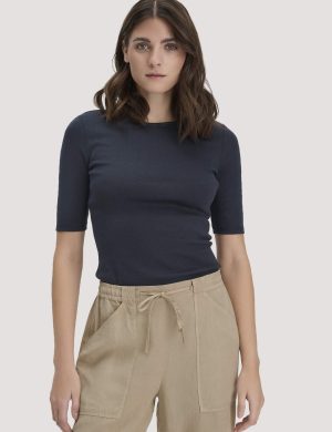 hessnatur Damen Softrib T-Shirt Fitted aus Bio-Baumwolle und TENCEL™ Modal - blau