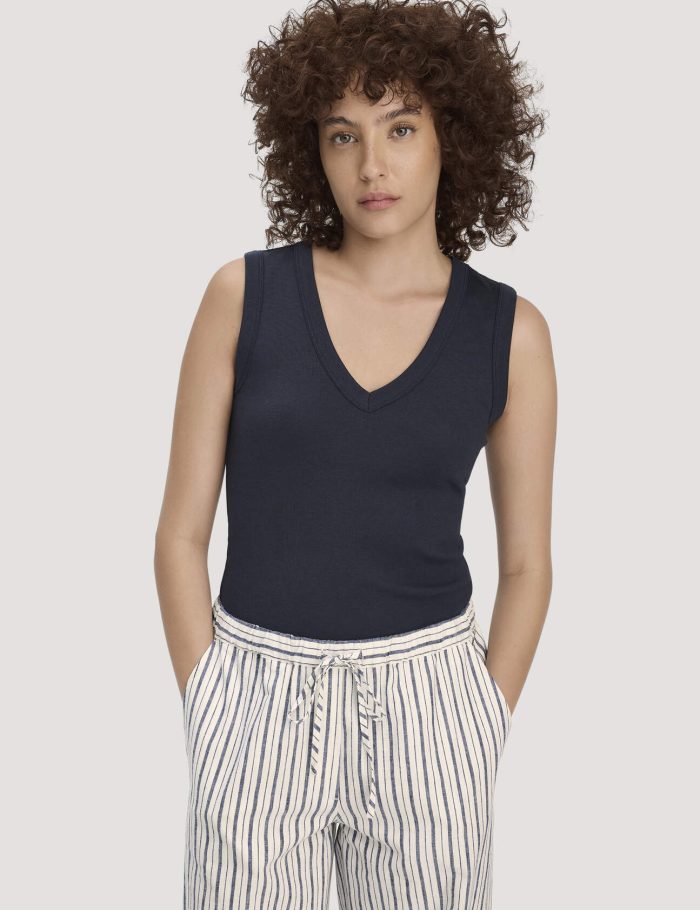 hessnatur Damen Softrib Top Fitted aus Bio-Baumwolle und TENCEL™ Modal - blau hessnatur Damen Softrib Top Fitted aus Bio-Baumwolle und TENCEL™ Modal - blau