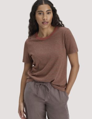 hessnatur Damen Streifen T-Shirt Relaxed aus Leinen mit reiner Bio-Baumwolle - braun