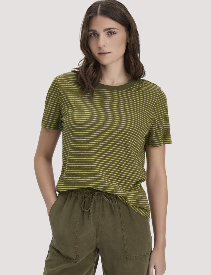 hessnatur Damen Streifen T-Shirt Relaxed aus Leinen mit reiner Bio-Baumwolle - grün