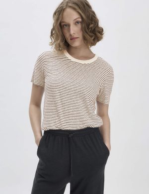 hessnatur Damen Streifen T-Shirt Relaxed aus Leinen mit reiner Bio-Baumwolle - weiß