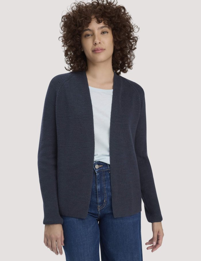 hessnatur Damen Strick Jacke Regular aus Bio-Baumwolle - blau
