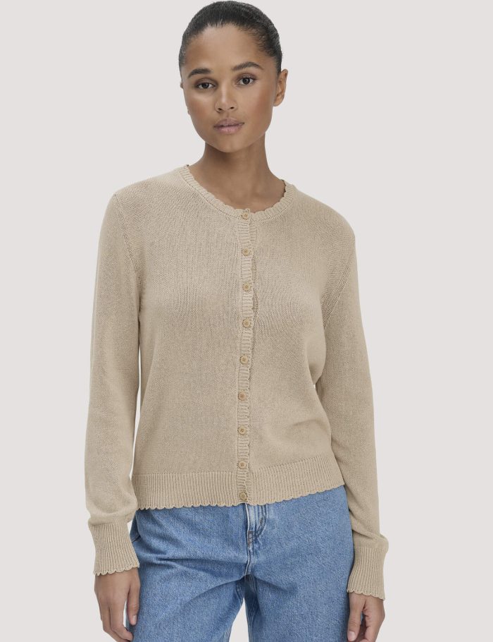 hessnatur Damen Strick Jacke Regular aus Leinen mit Bio-Baumwolle und LENZING™ ECOVERO - beige