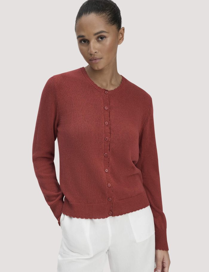 hessnatur Damen Strick Jacke Regular aus Leinen mit Bio-Baumwolle und LENZING™ ECOVERO - braun