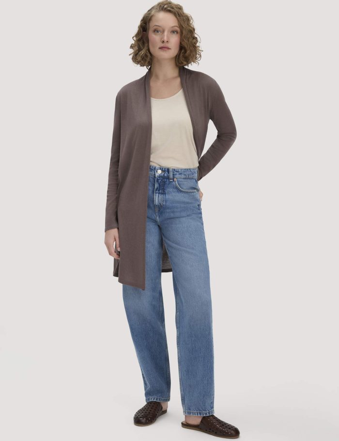 hessnatur Damen Strick Jacke Regular aus TENCEL™ Lyocell und Bio-Baumwolle - braun