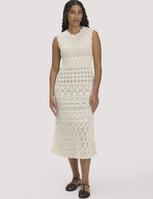 hessnatur Damen Strick Kleid Midi aus Bio-Baumwolle - beige