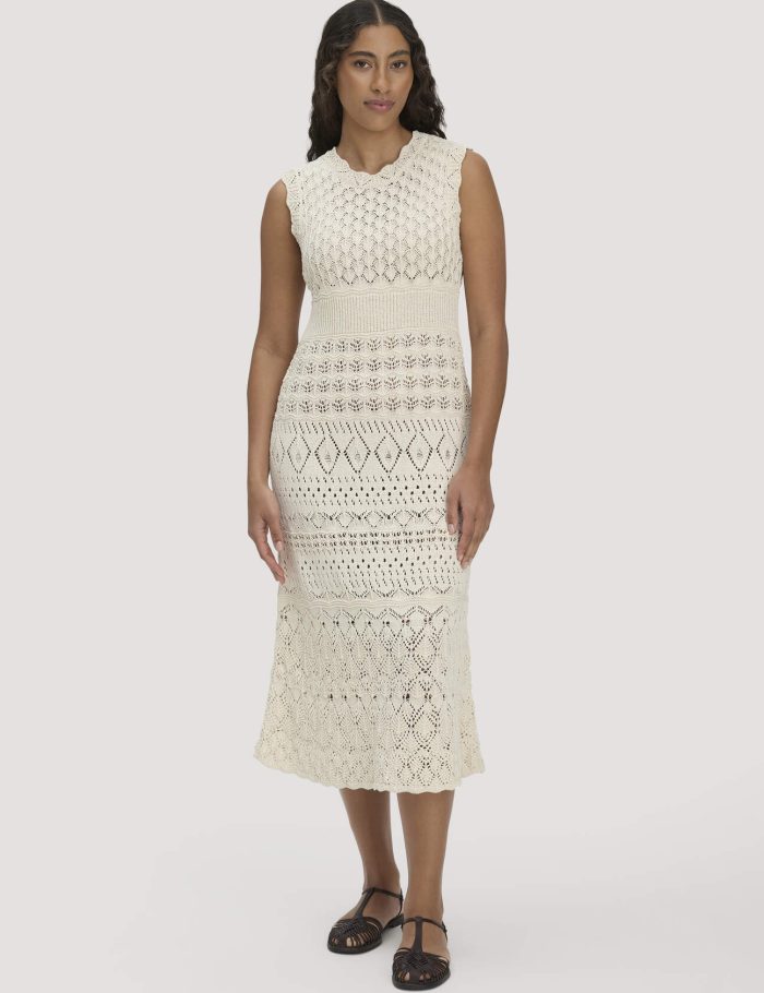 hessnatur Damen Strick Kleid Midi aus Bio-Baumwolle - beige