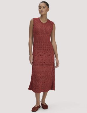 hessnatur Damen Strick Kleid Midi aus Bio-Baumwolle - braun