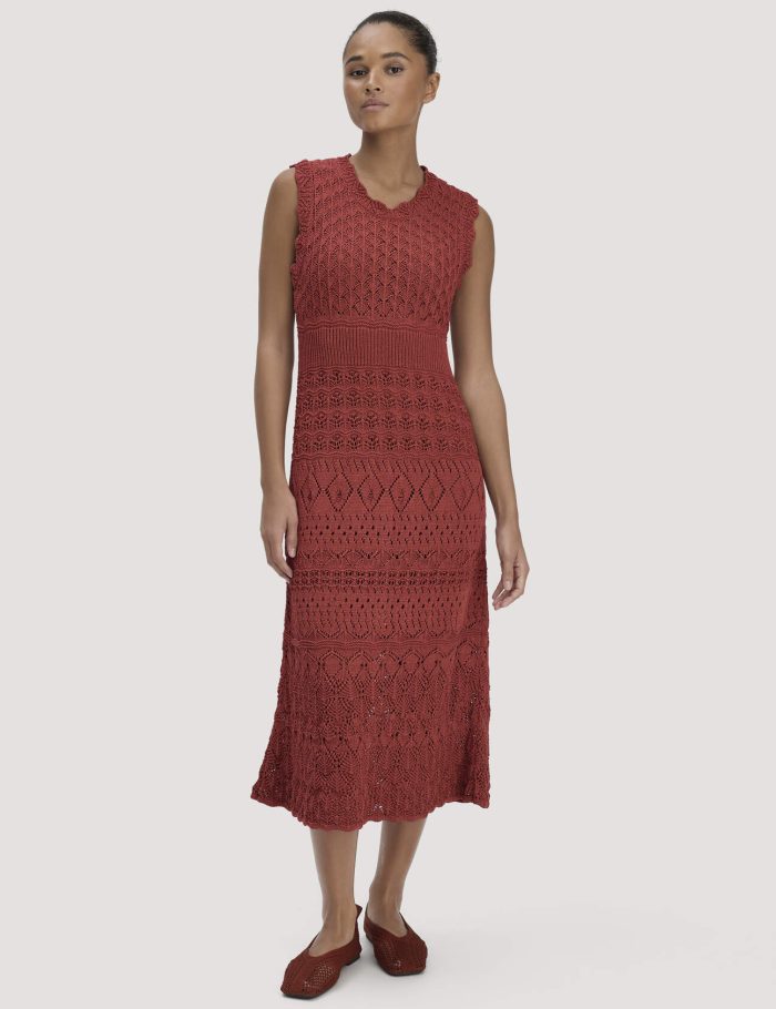 hessnatur Damen Strick Kleid Midi aus Bio-Baumwolle - braun
