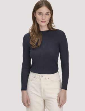 hessnatur Damen Strick Pullover Fitted aus TENCEL™ Lyocell mit Bio-Baumwolle - blau
