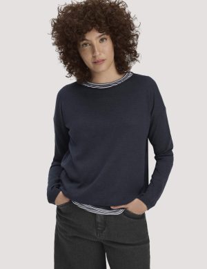 hessnatur Damen Strick Pullover Oversize aus TENCEL™ Lyocell mit Bio-Baumwolle - blau