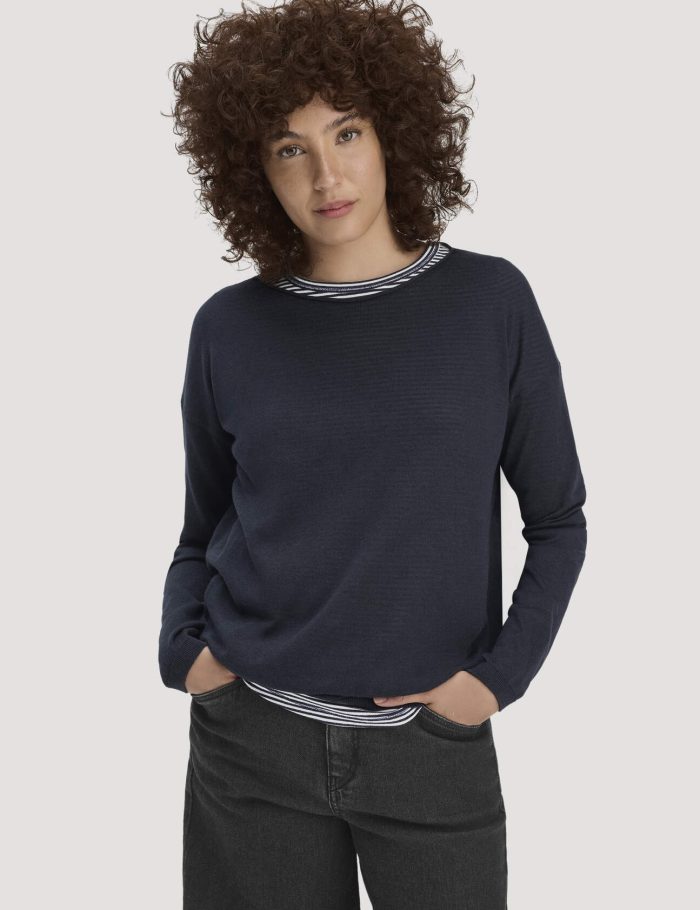 hessnatur Damen Strick Pullover Oversize aus TENCEL™ Lyocell mit Bio-Baumwolle - blau