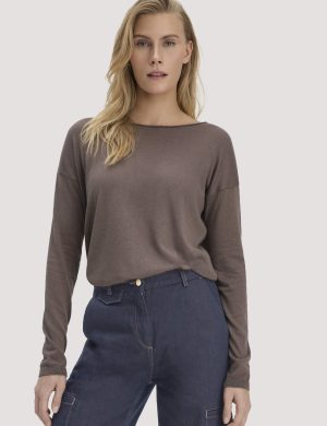 hessnatur Damen Strick Pullover Oversize aus TENCEL™ Lyocell mit Bio-Baumwolle - braun