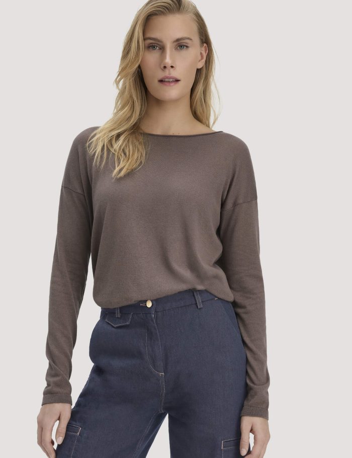hessnatur Damen Strick Pullover Oversize aus TENCEL™ Lyocell mit Bio-Baumwolle - braun