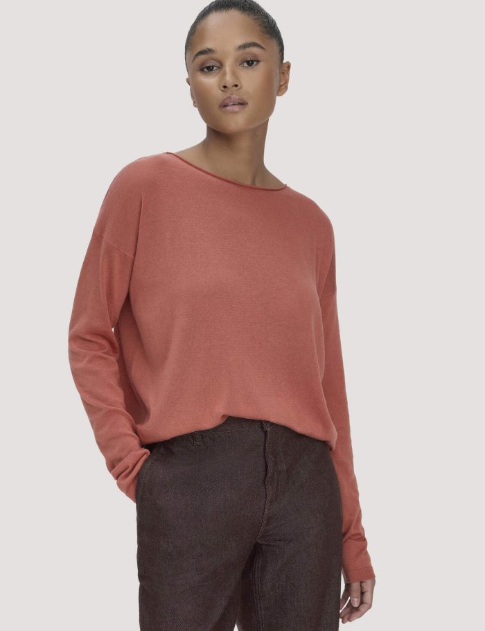 hessnatur Damen Strick Pullover Oversize aus TENCEL™ Lyocell mit Bio-Baumwolle - orange