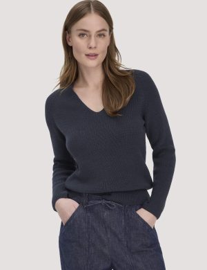 hessnatur Damen Strick Pullover Regular aus Bio-Baumwolle - blau