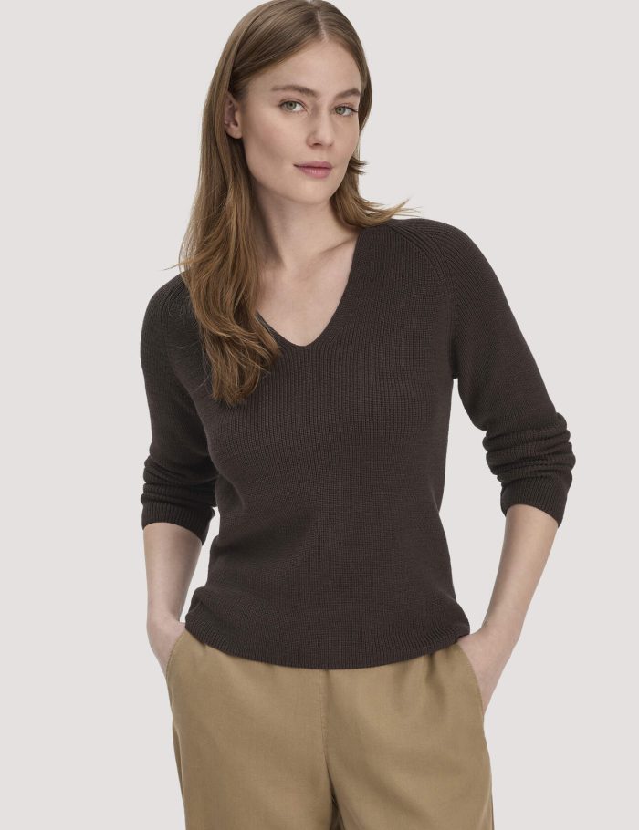 hessnatur Damen Strick Pullover Regular aus Bio-Baumwolle - braun hessnatur Damen Strick Pullover Regular aus Bio-Baumwolle - braun